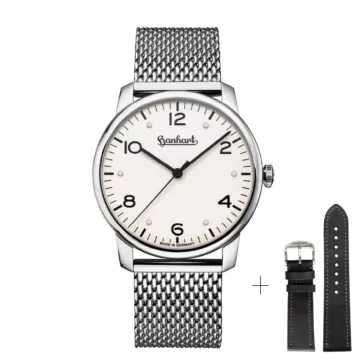 Hanhart PIONEER Silva White - Milanaise Bracelet plus Leather Band
