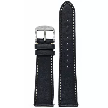 Hanhart calfskin strap black without rivets, 417 ES / PIONEER Preventor HD12 (20 mm)