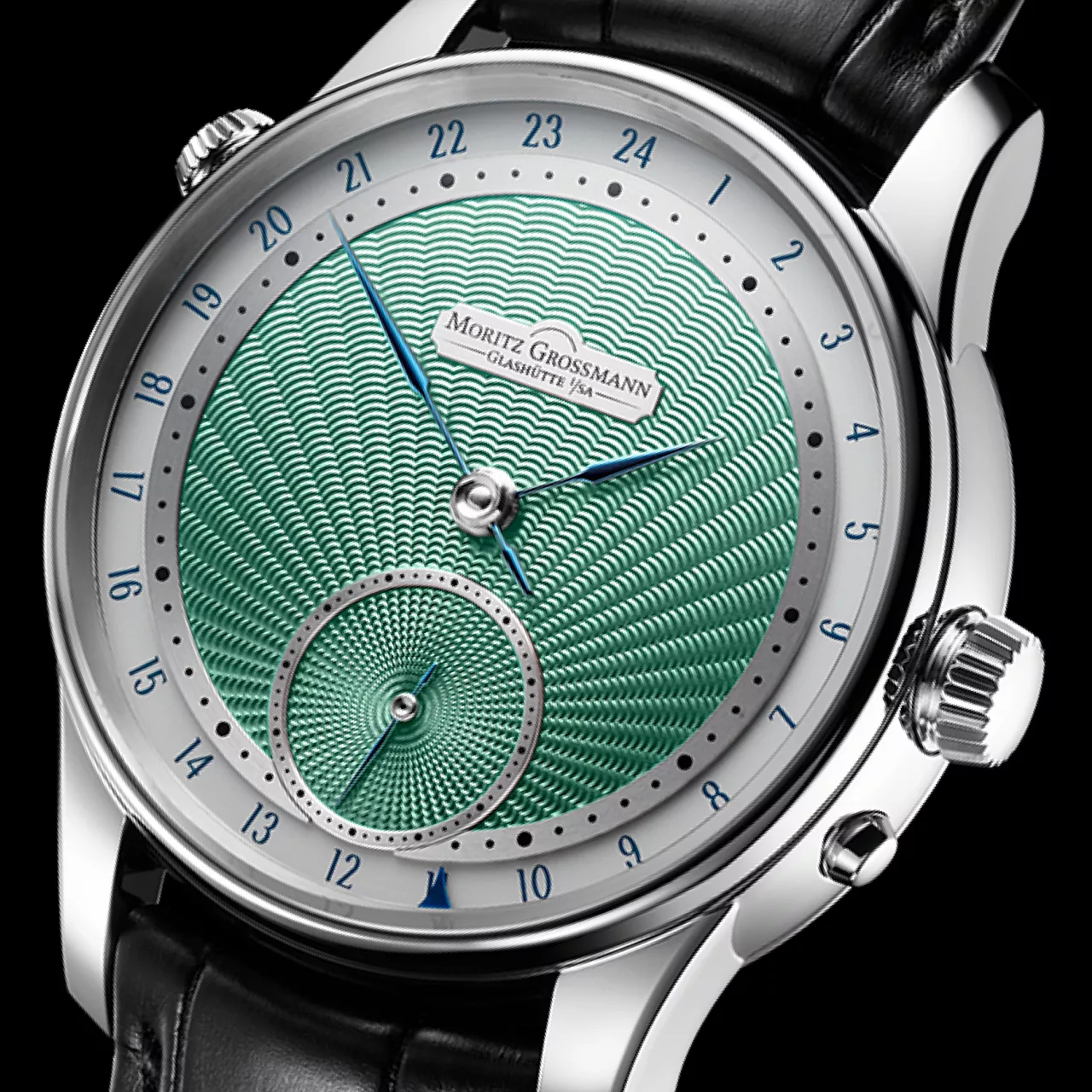 NEW: Moritz Grossmann GMT Guilloche Green captures the romance of exploration - Define Watches