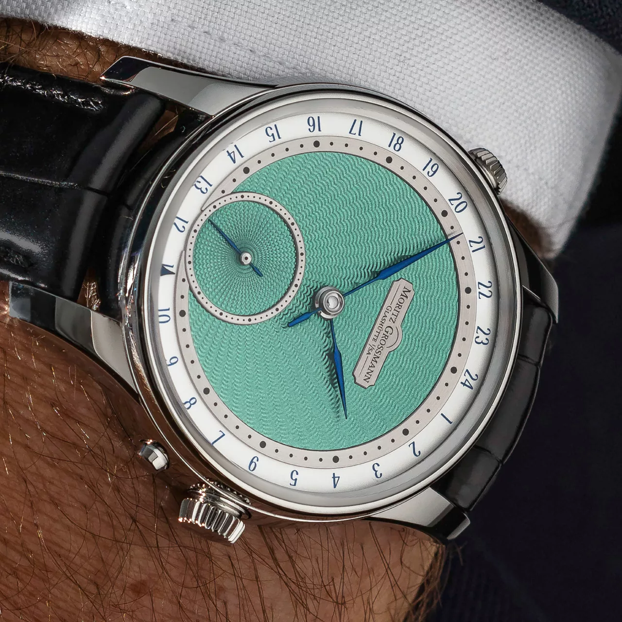 NEW: Moritz Grossmann GMT Guilloche Green captures the romance of exploration - Define Watches
