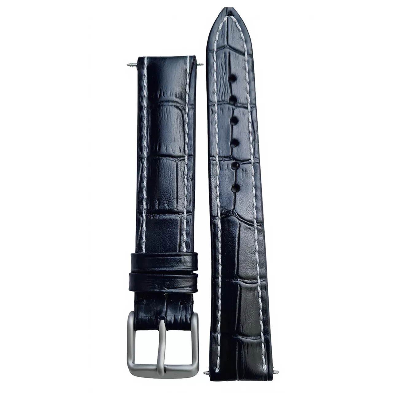 RIOS Handmade Black cowhide, croc print white stitch