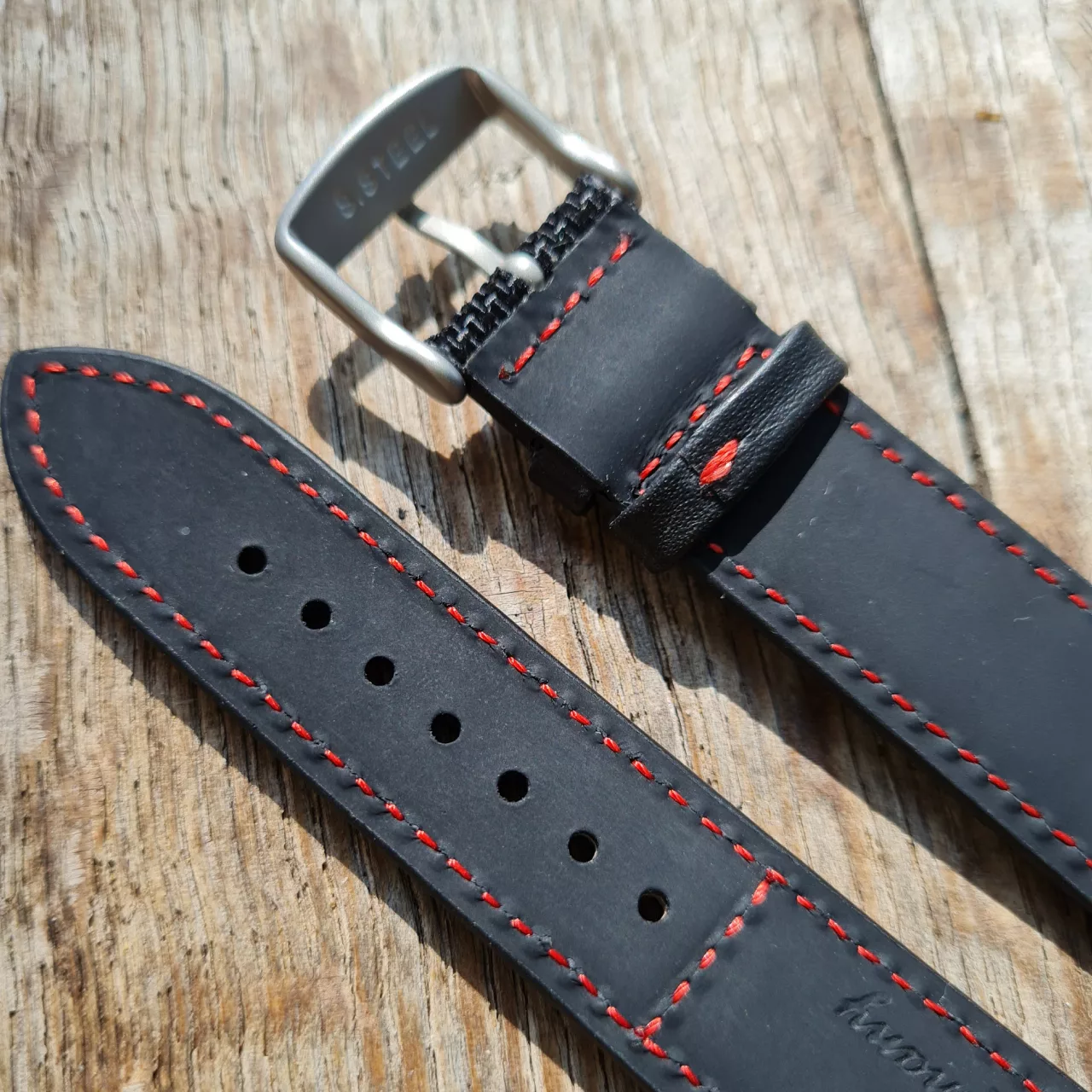 RIOS Handmade Black Cordura / leather, red stitch