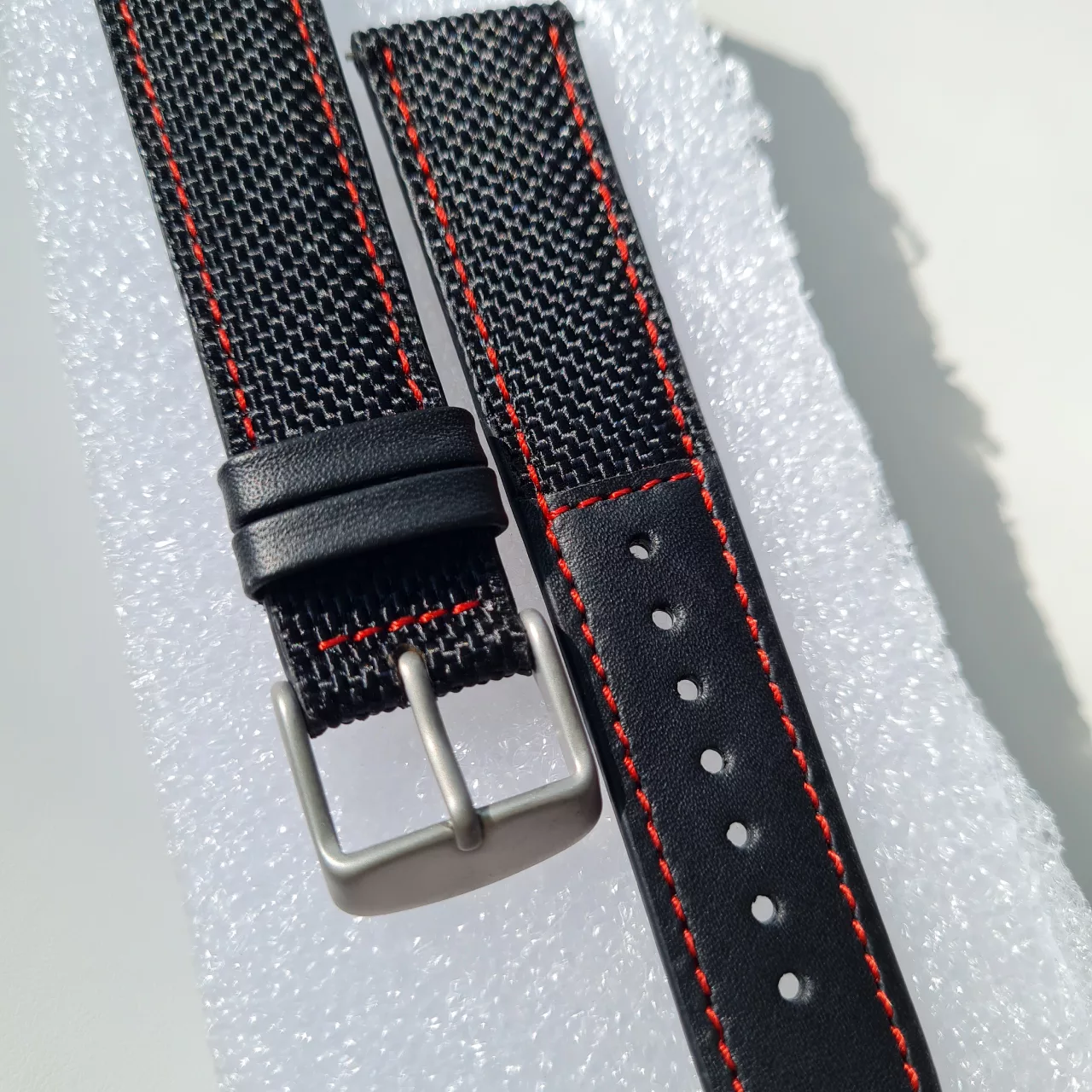 RIOS Handmade Black Cordura / leather, red stitch