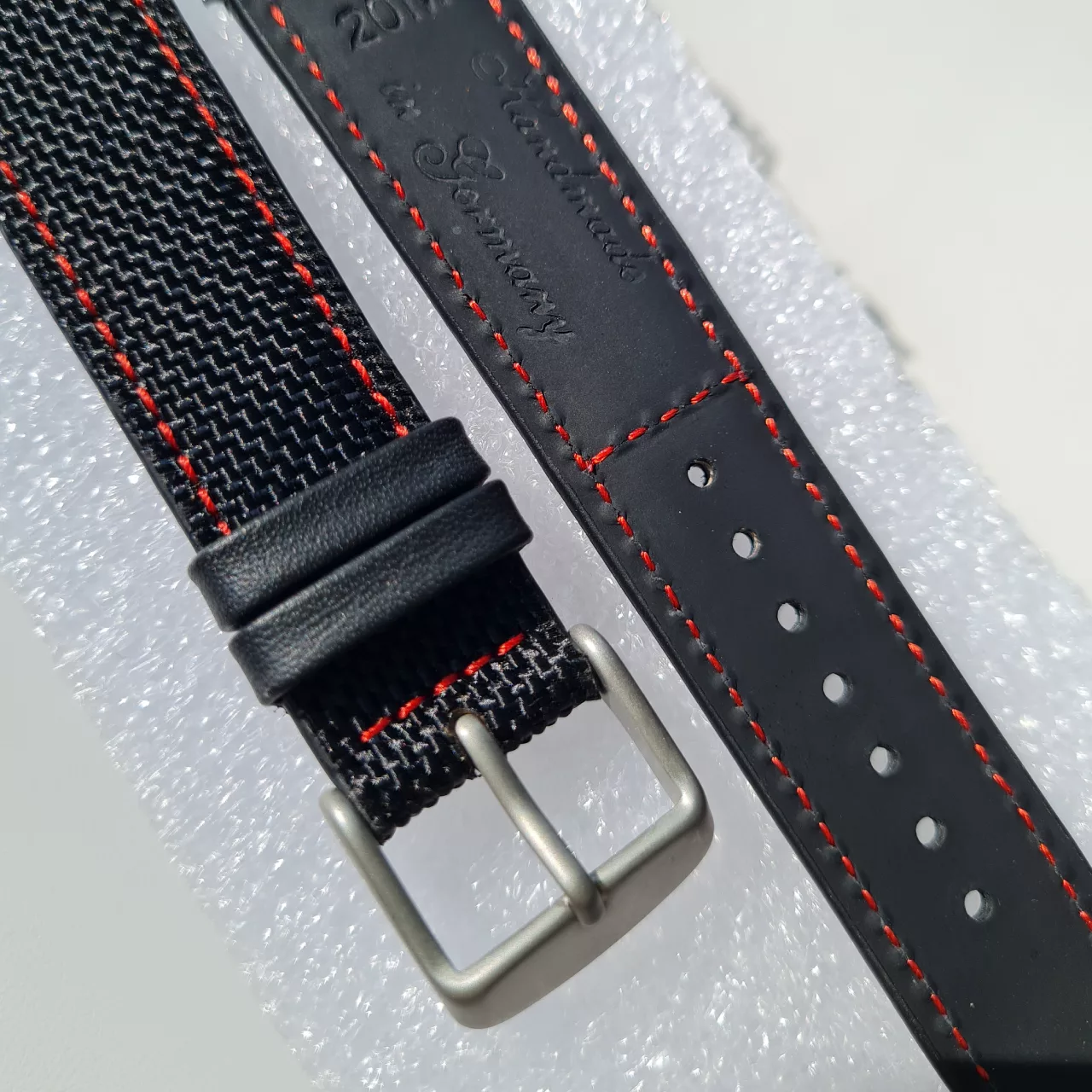 RIOS Handmade Black Cordura / leather, red stitch