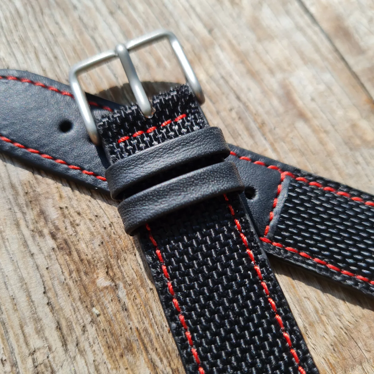 RIOS Handmade Black Cordura / leather, red stitch