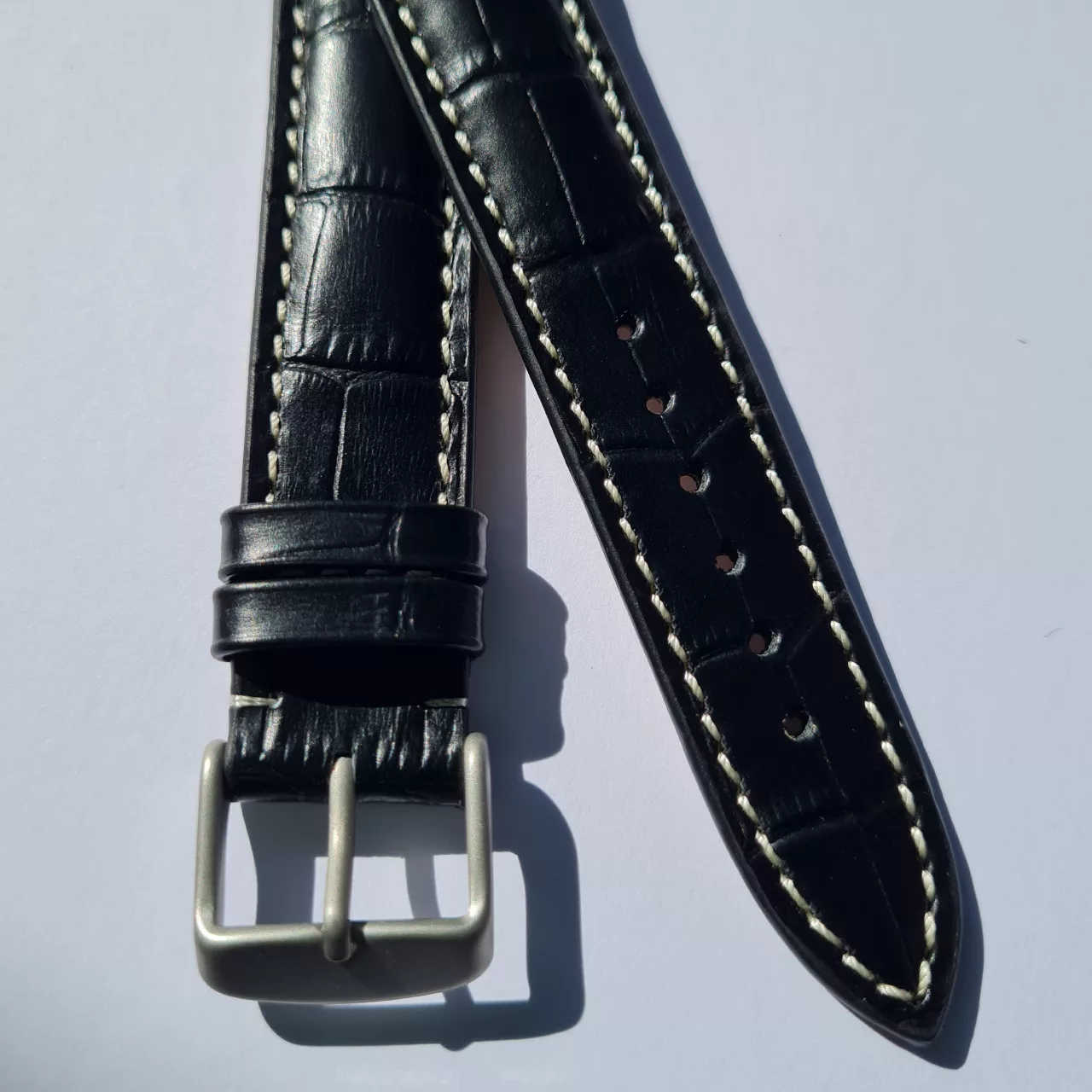 RIOS Handmade Black cowhide, croc print white stitch