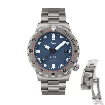 Sinn U50 B Matt Blue Tegiment - Solid Bracelet H-Link Tegimented (Adjustable Clasp)