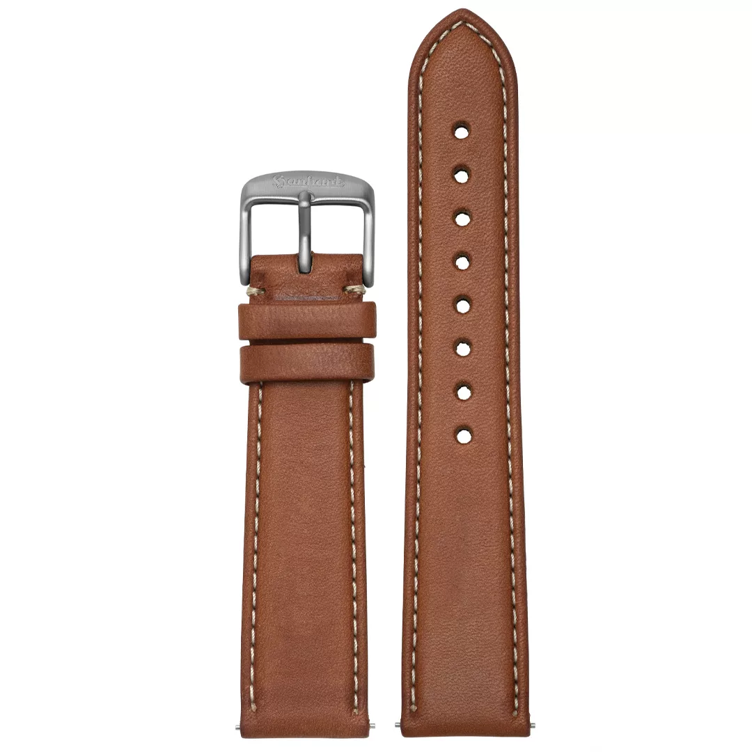 Hanhart calfskin strap light brown without rivets, 417 ES / PIONEER Preventor HD12 (20 mm)